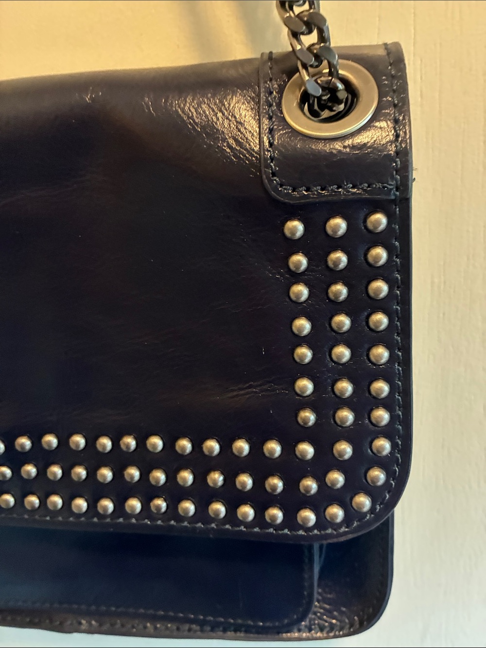 Patricia Nash Black Leather Studded Chain-Handle Shoulder Bag - Picture 2 of 13
